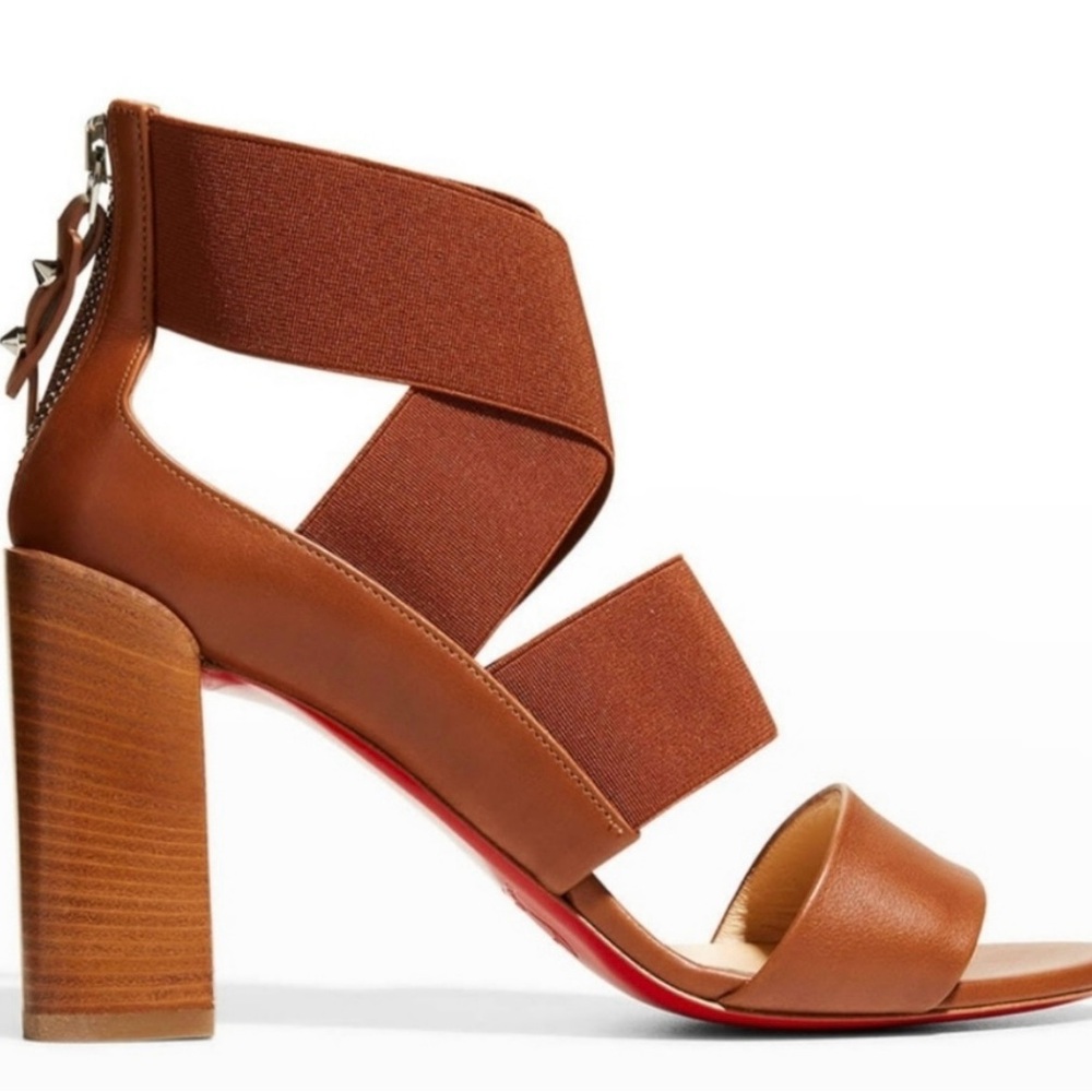 Christian Louboutin Tan/Brown Patrouille Strappy lBlock Heel Sandals 38.5